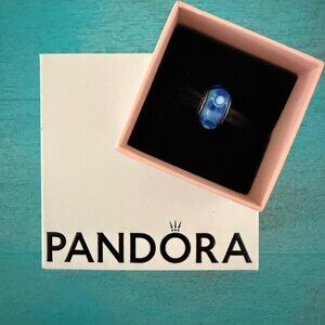 Retired Pandora Blue & White Floral Murano Glass Charm Bead Sterling Silver S 92